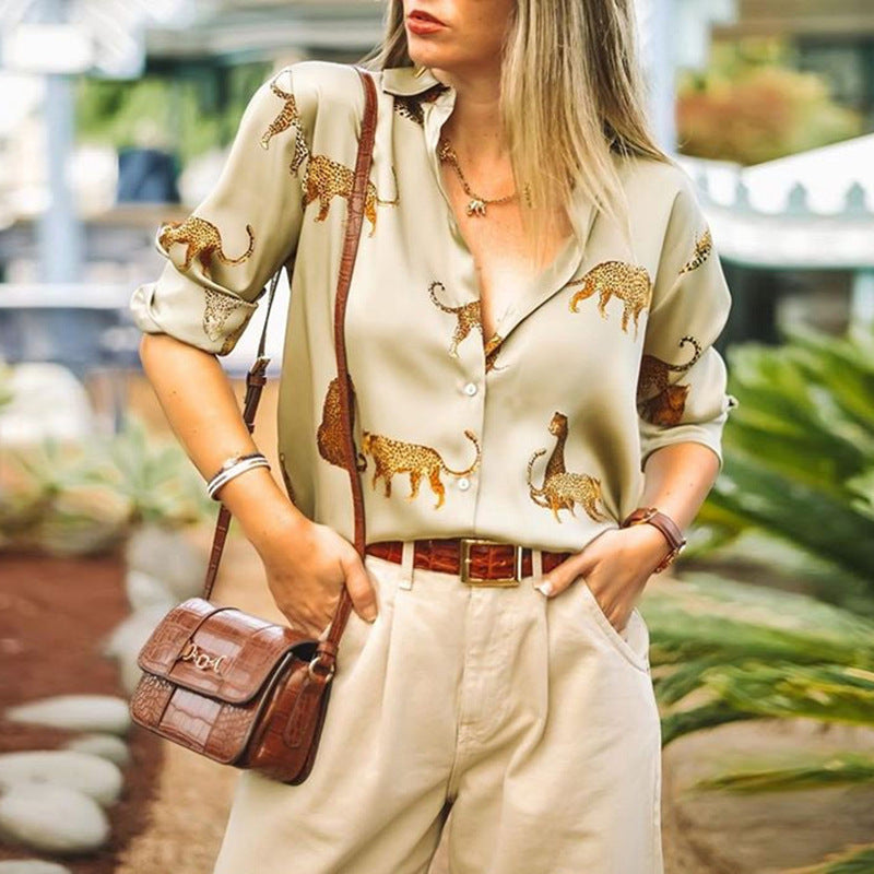 Leopard Animal Print Long-Sleeved Women's Shirt Top