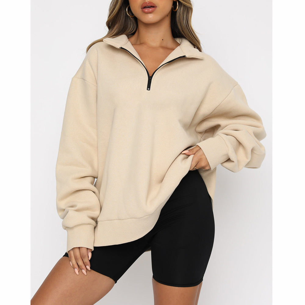 Casual Top Half Zipper Pullover Long Sleeved Women's Hoody