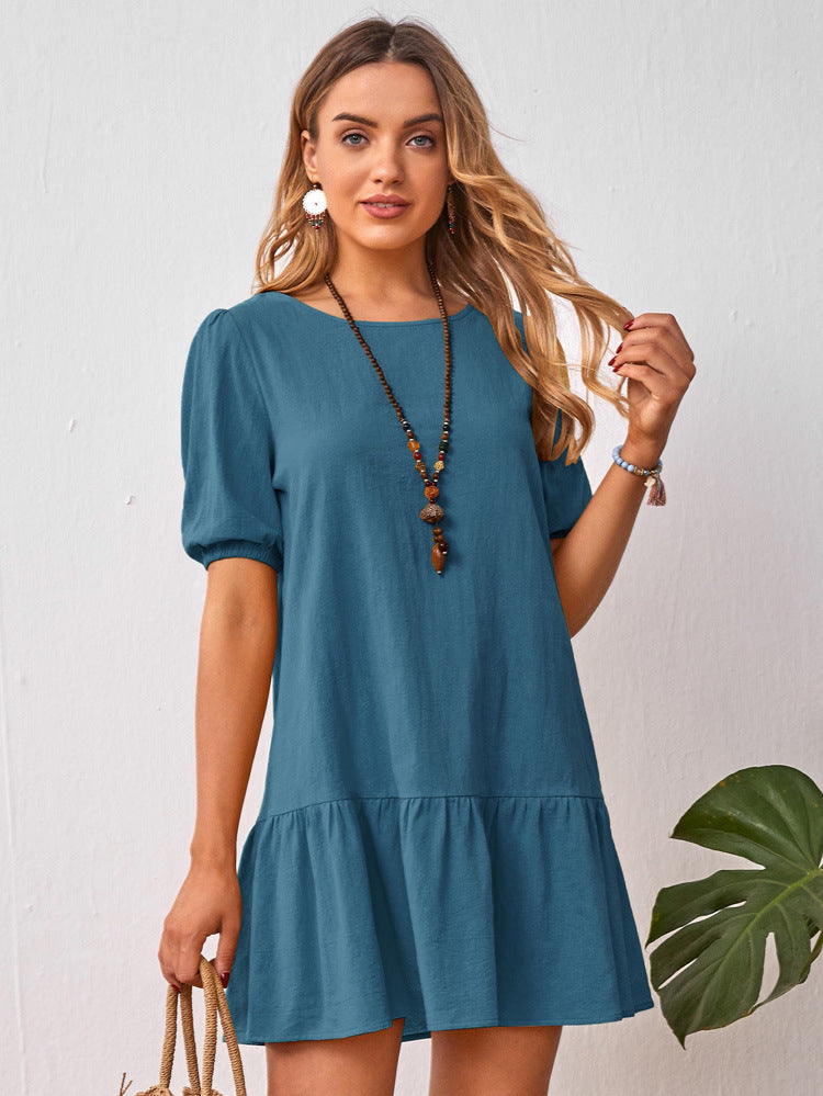 Short Sleeve Cotton Linen Women's Dress