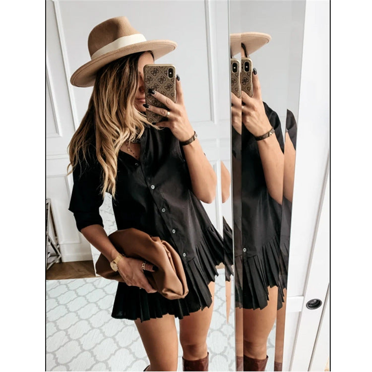 Pleated Slim Shirt Women's Dress