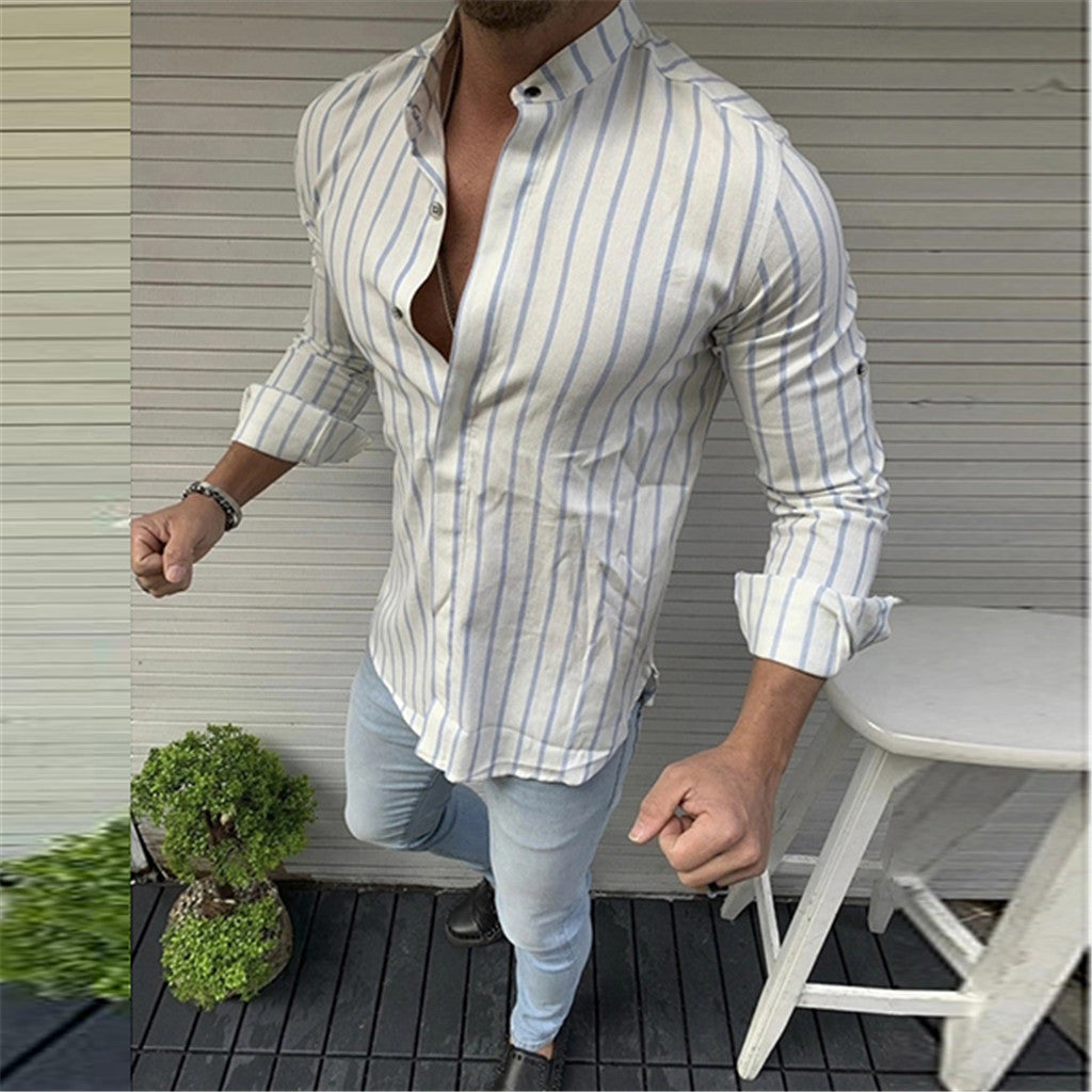 Printed Wide Lapel Button Cardigan Long Sleeve Casual Men's Shirt