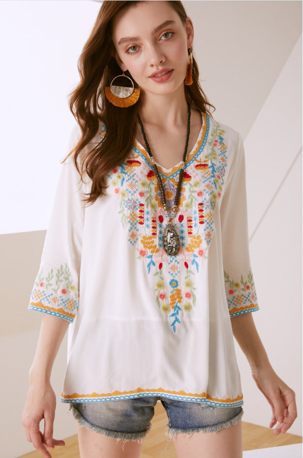 Embroidery Loose Slimming Women's Shirt
