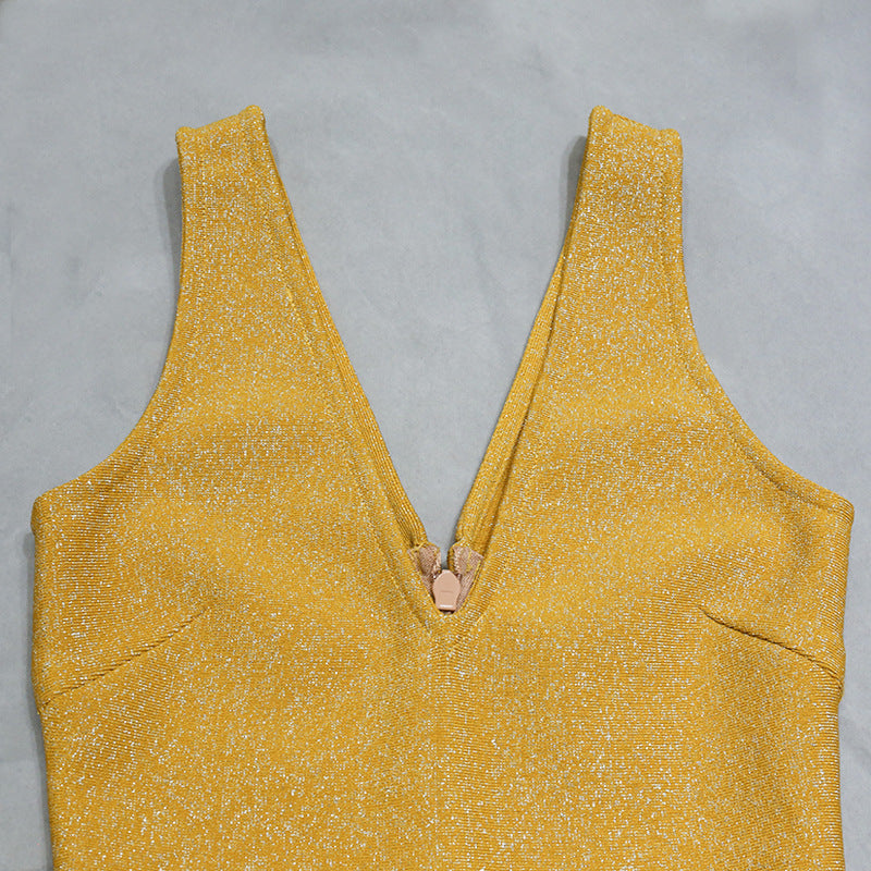 Gold Glitter Evening Women's Dress