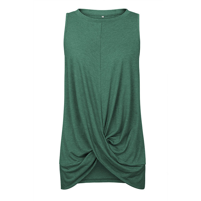 Round Neck Sleeveless Pleated Stitching T-shirt Top
