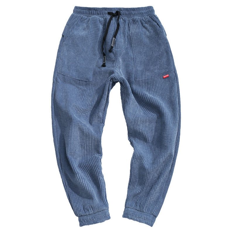 Casual Trousers Blue Corduroy Men's Pants