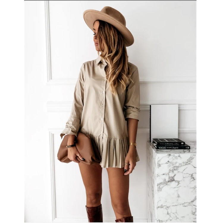 Pleated Slim Shirt Women's Dress