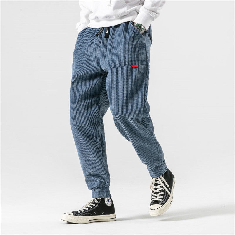 Casual Trousers Blue Corduroy Men's Pants