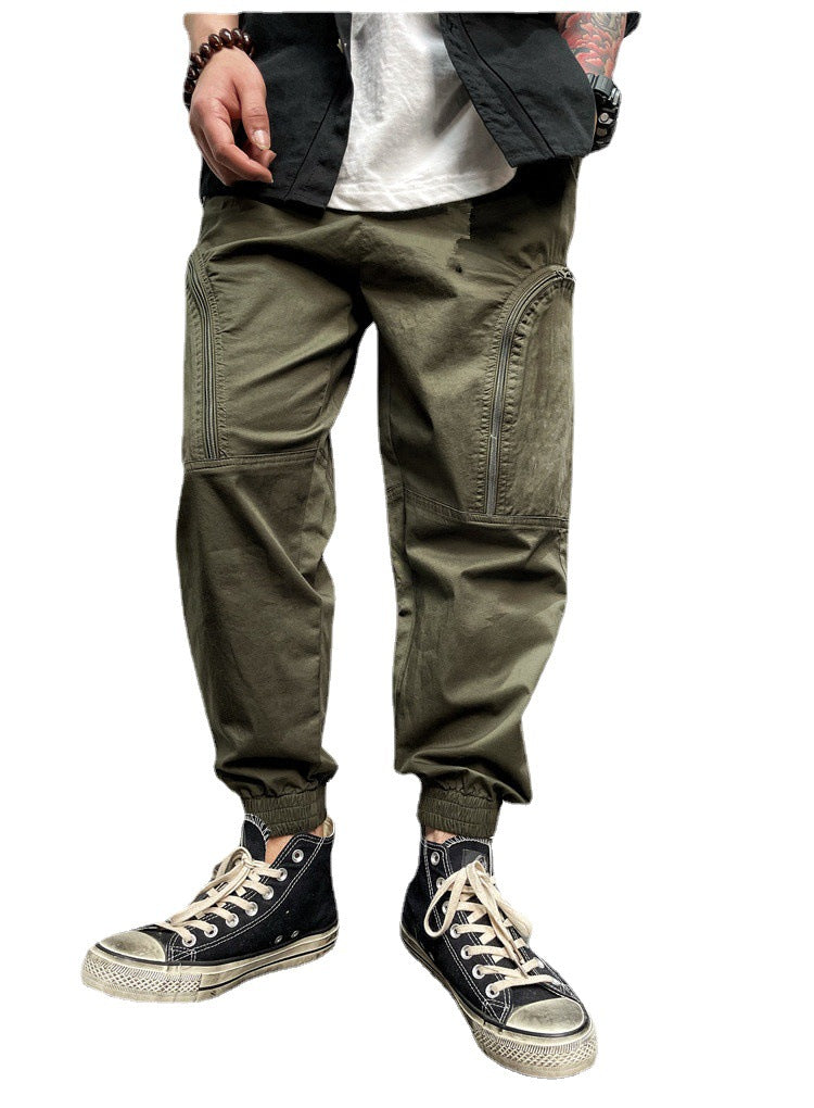 Elastic Waist Zipper Big Pockets Drawstring Men's Cargo Pants