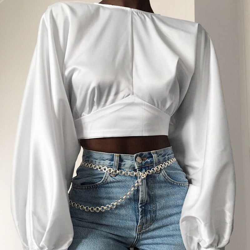 Satin Loose Long Sleeve Halter Strapless Women's Top