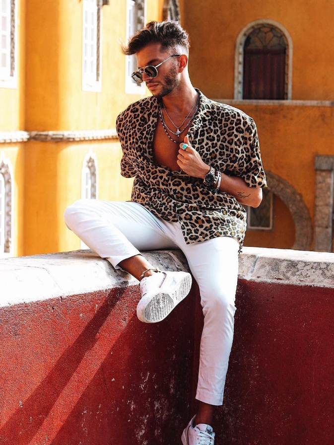 Leopard Print Short-Sleeve Men's Shirt