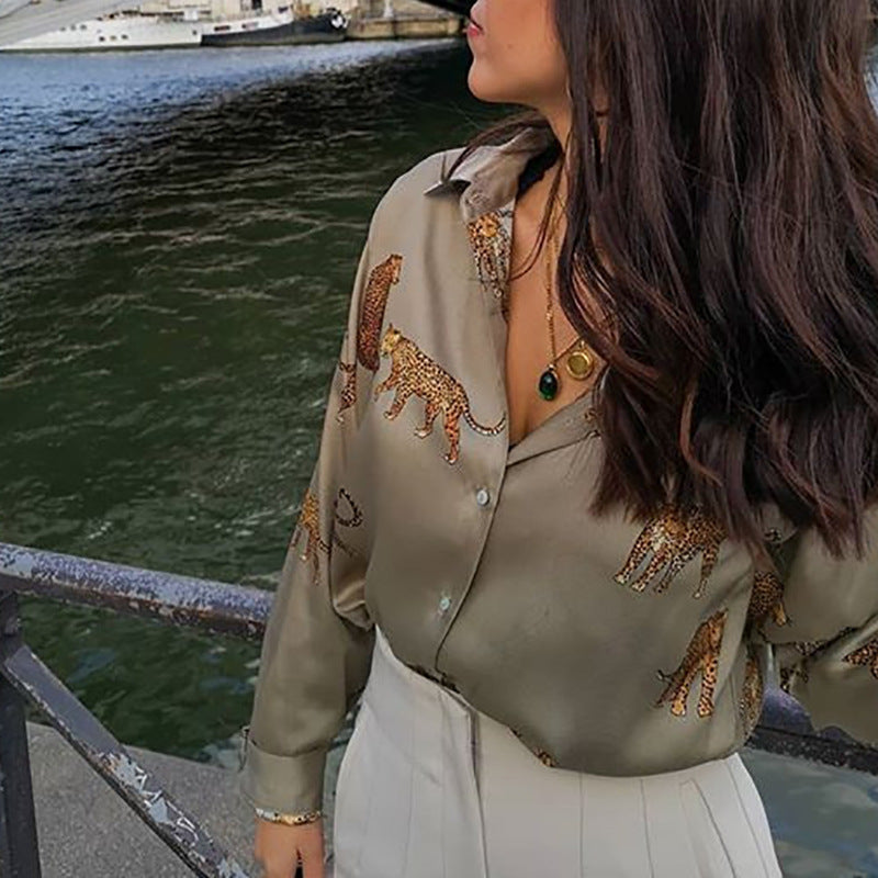 Leopard Animal Print Long-Sleeved Women's Shirt Top