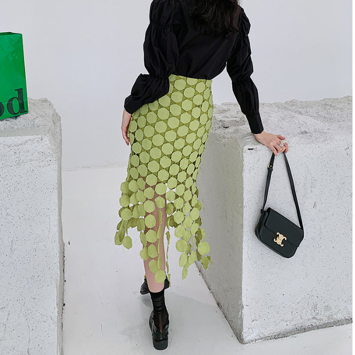 Cut-out And Spliced Fringe Design Slim Hip Women's Skirt