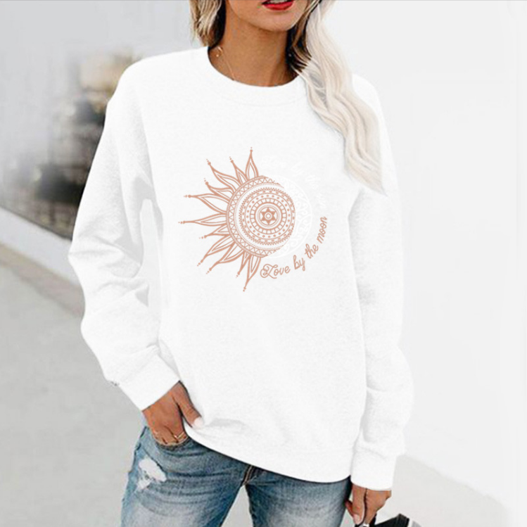 Fun Printed Long Sleeve Hoodless Round Neck Women's Sweatshirt