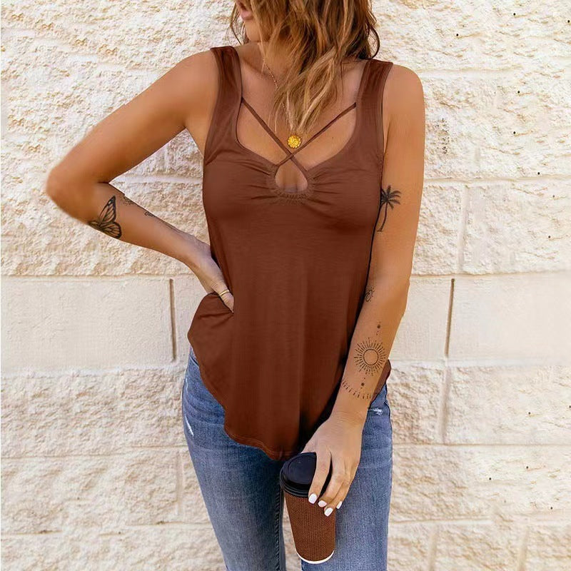 Cross Solid Color Camisole Women's Top