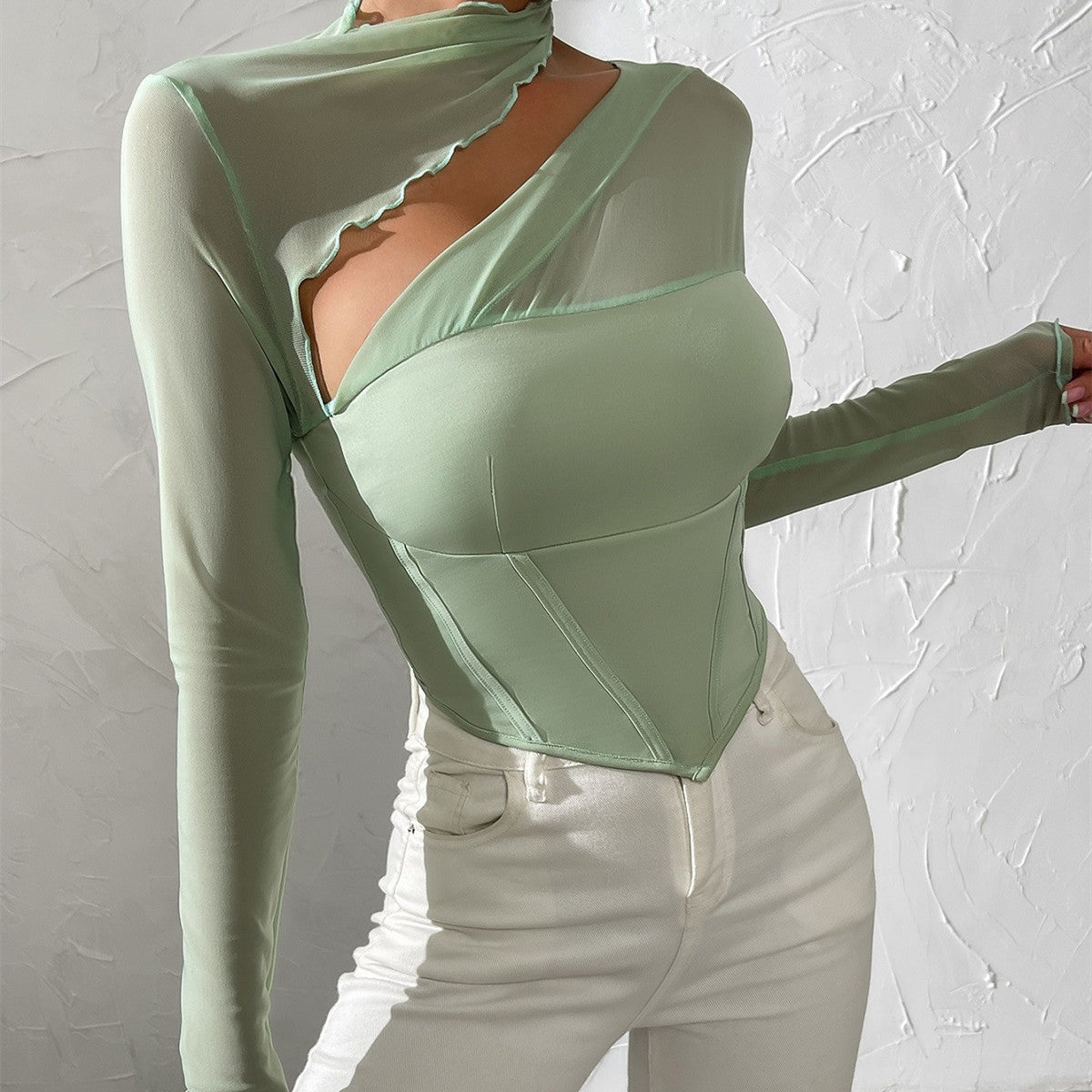 Slim Fit Mesh Splicing Hollow Women's T-shirt