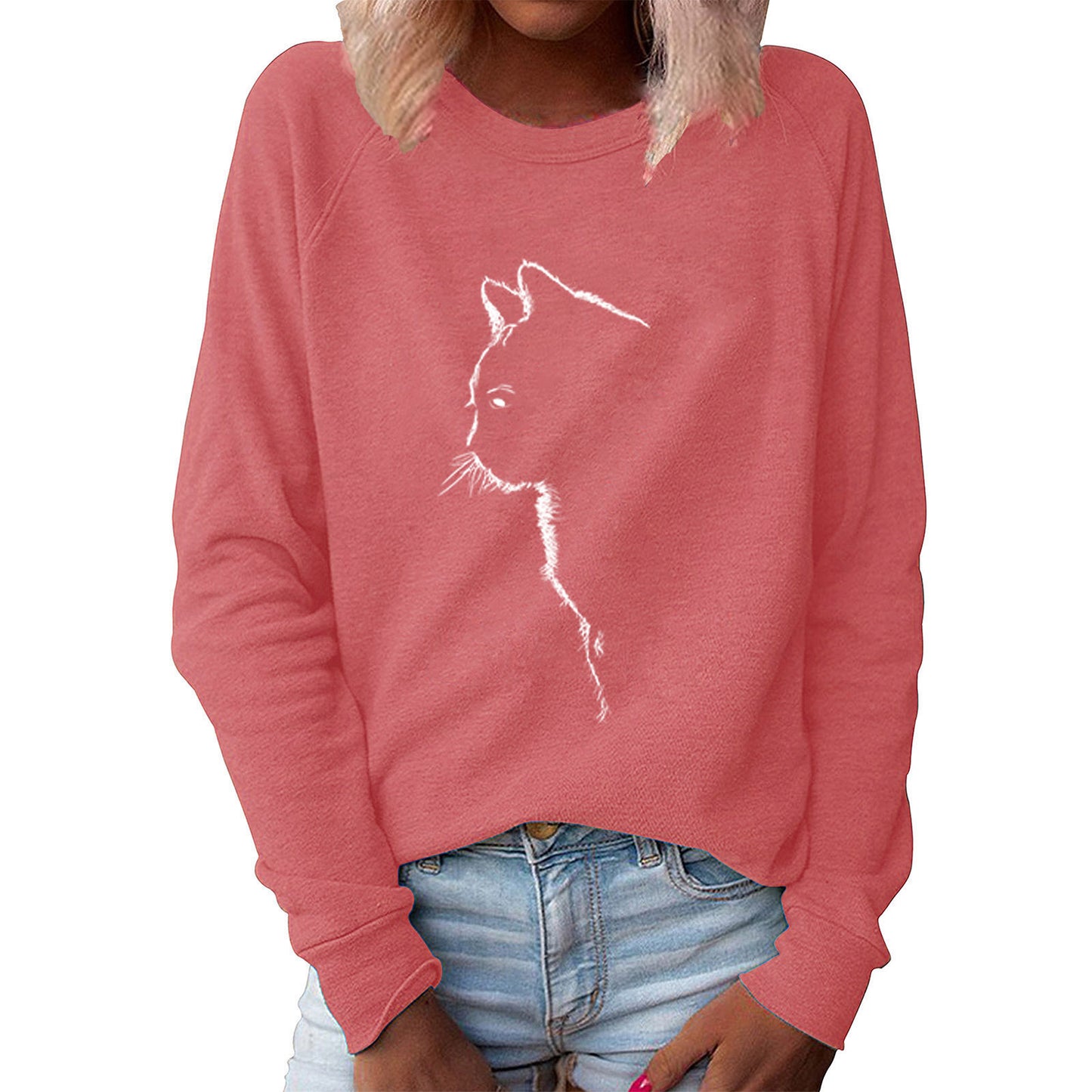 Knitted Long Sleeve Animal Print Round Neck Women's Casual T-Shirt