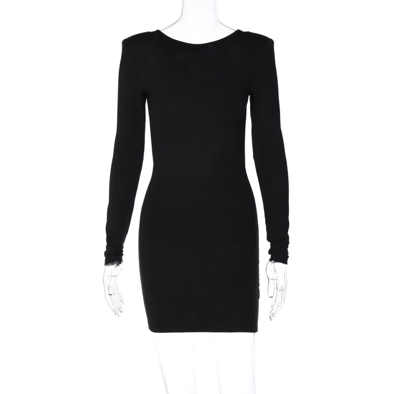 Solid Color Long Sleeve Women's Short Dress