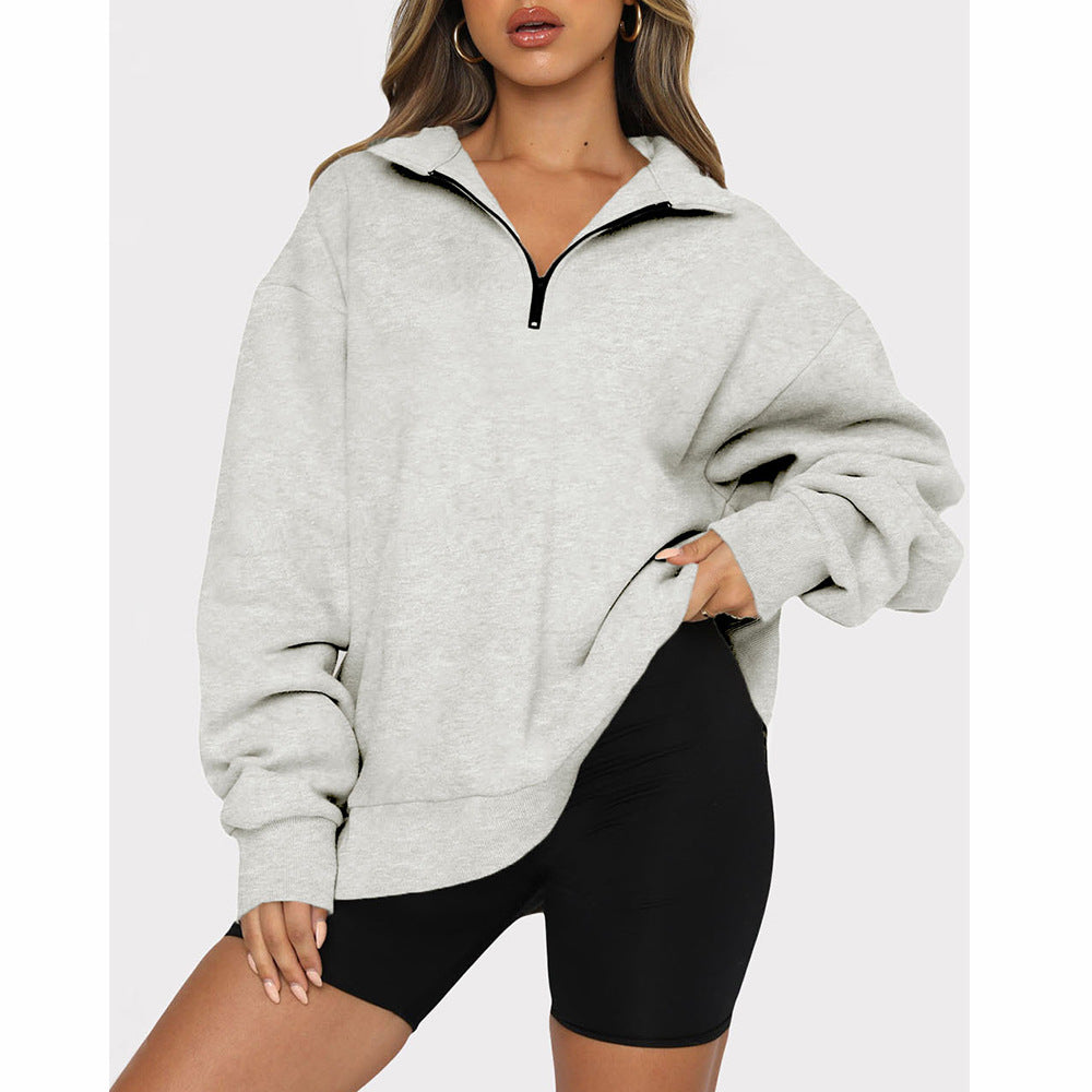 Casual Top Half Zipper Pullover Long Sleeved Women's Hoody