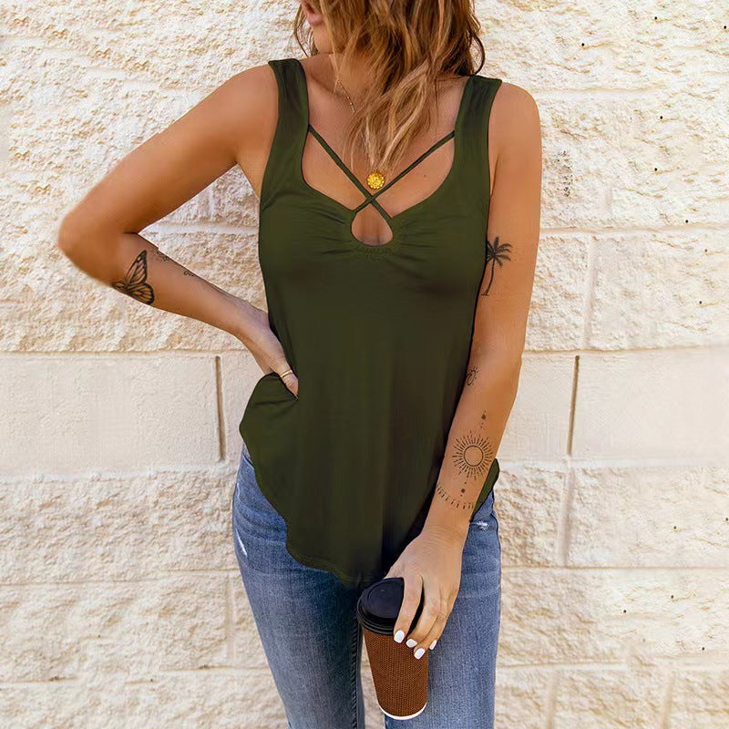 Cross Solid Color Camisole Women's Top