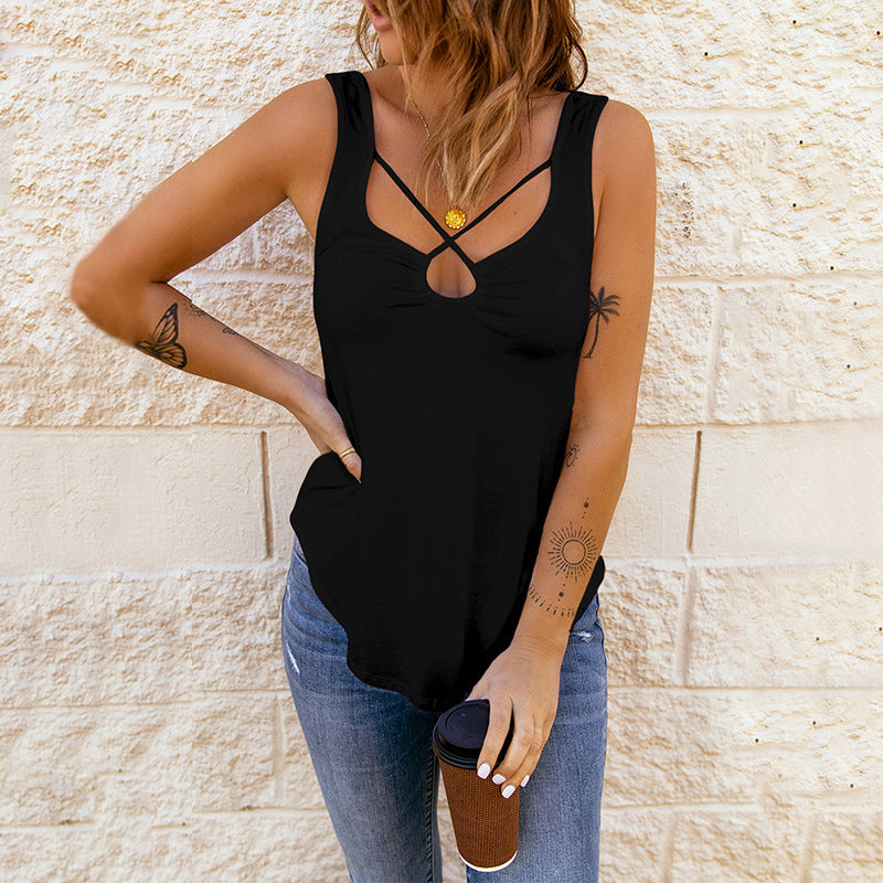 Cross Solid Color Camisole Women's Top