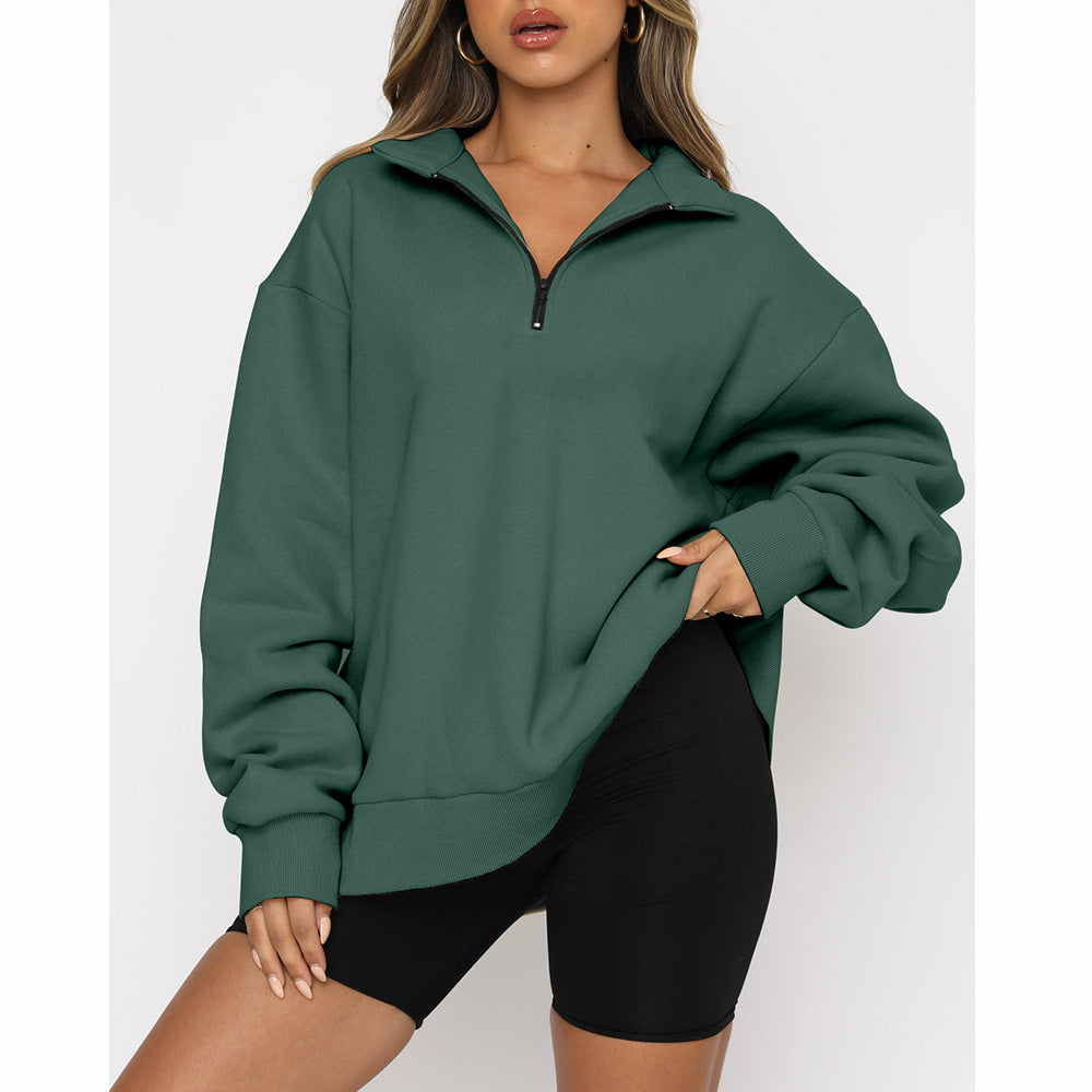 Casual Top Half Zipper Pullover Long Sleeved Women's Hoody