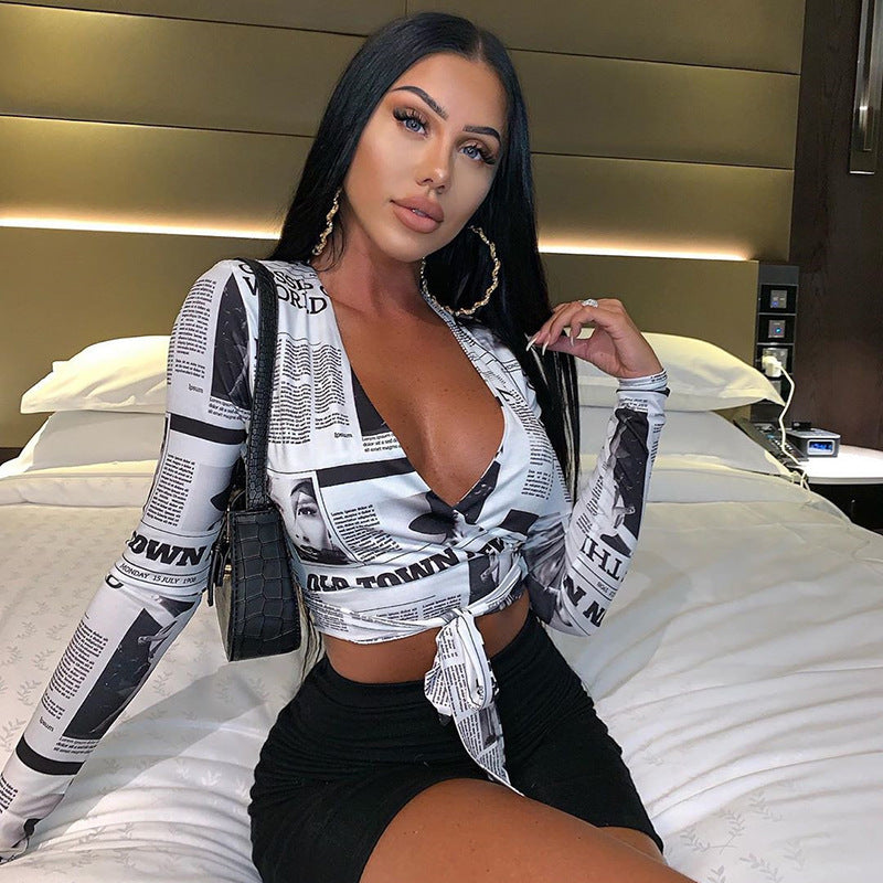 Street Style Printed Strappy Low Cut Crop Top
