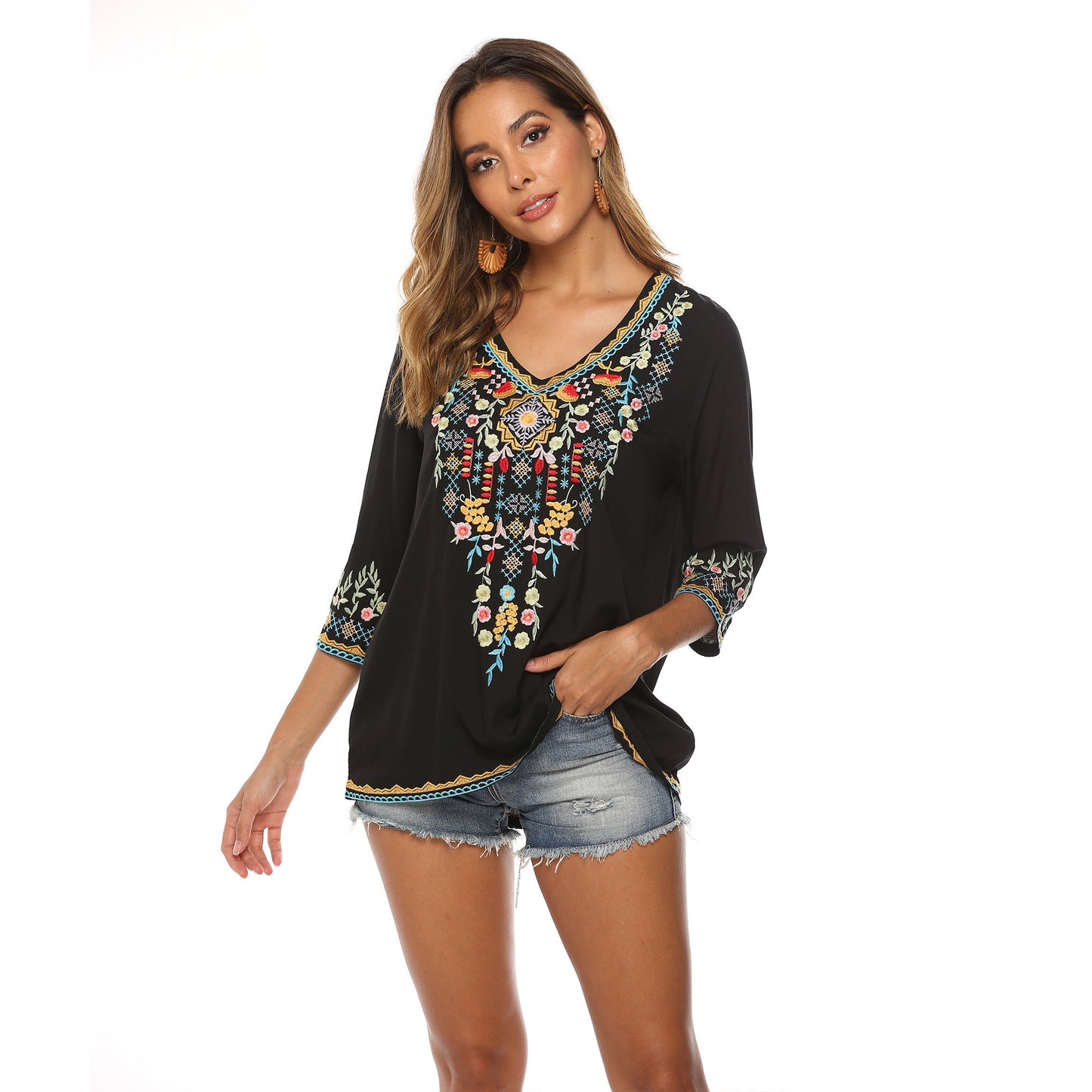 Embroidery Loose Slimming Women's Shirt