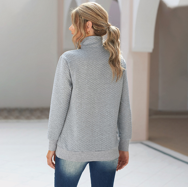 Casual Long-Sleeved Solid Color Stand-Up Collar Women's Sweater