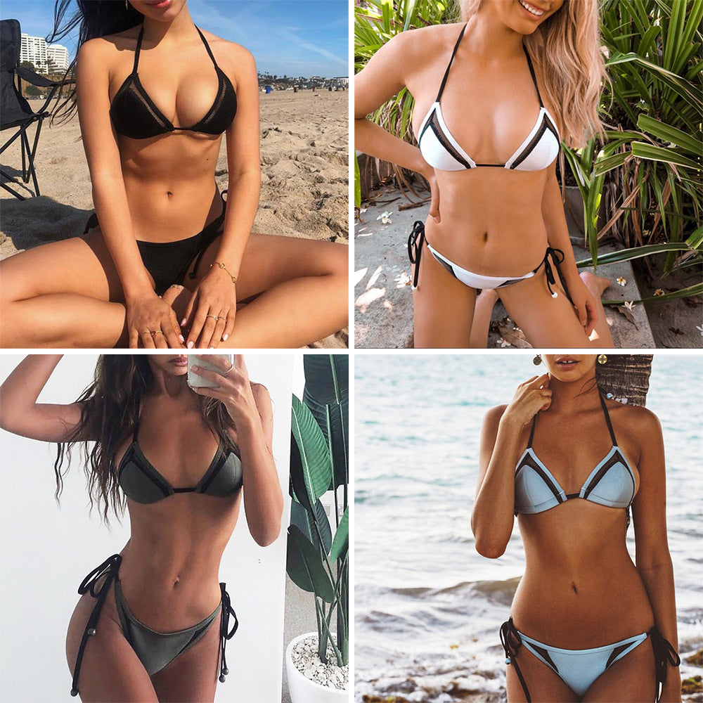 Split Mesh Hollow Women's Bikini Swimsuit