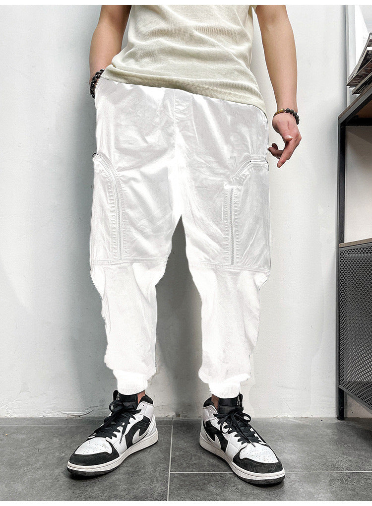 Elastic Waist Zipper Big Pockets Drawstring Men's Cargo Pants