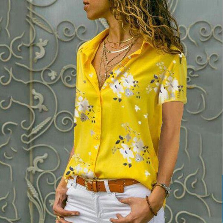 Summer Style Short-Sleeved V-Neck Women's Printed Shirt