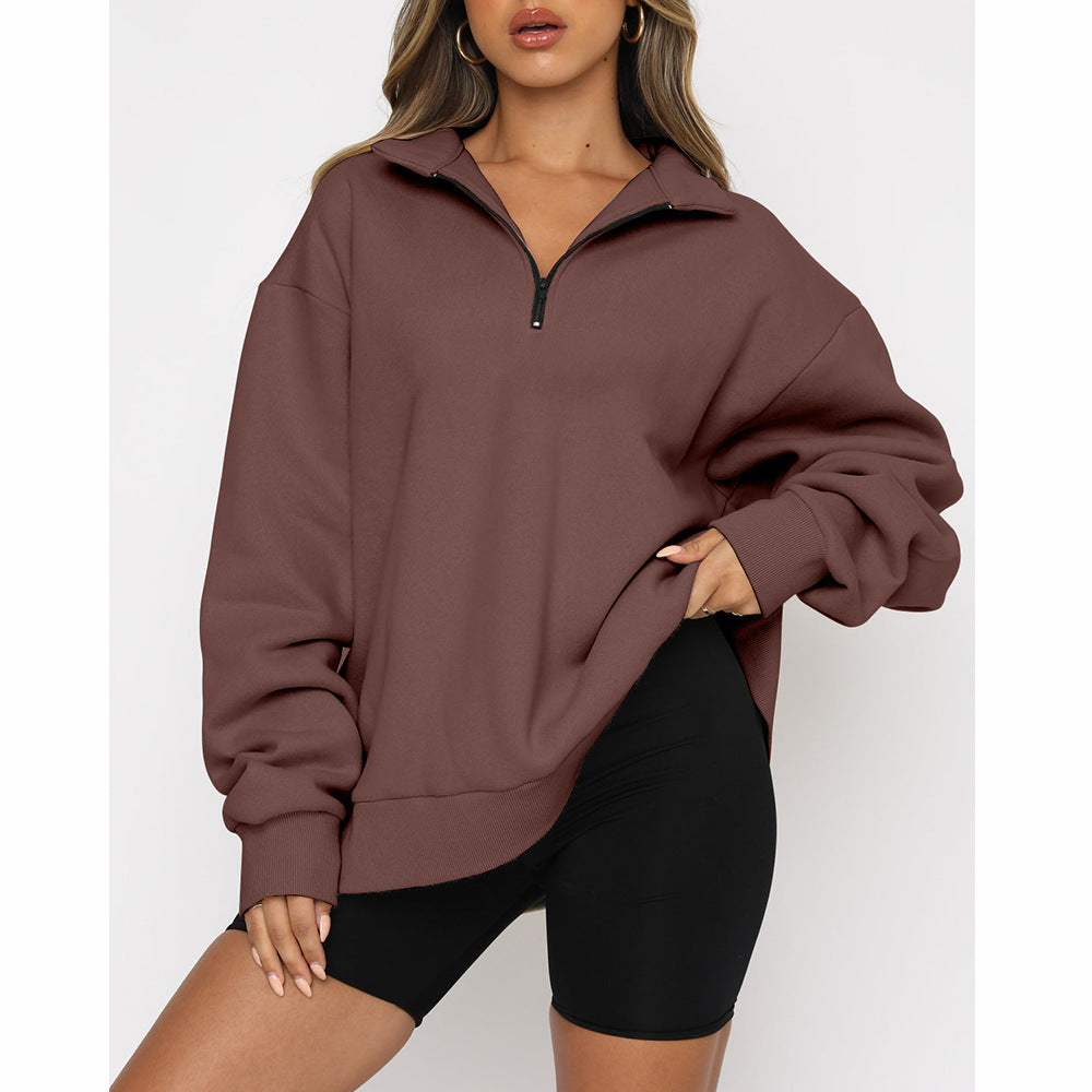 Casual Top Half Zipper Pullover Long Sleeved Women's Hoody