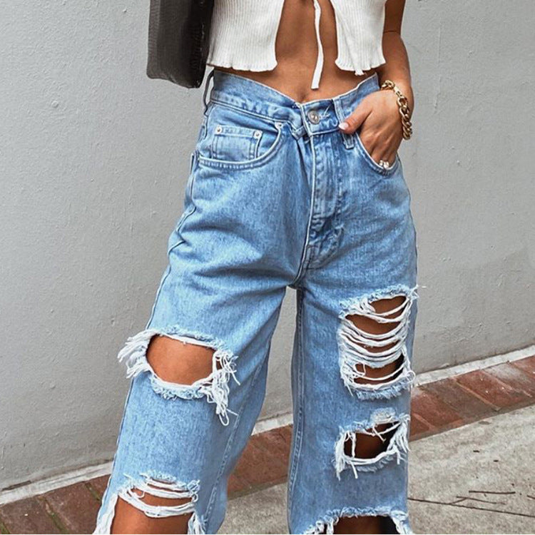 Ripped Jeans Slimming Washed Women's Pants