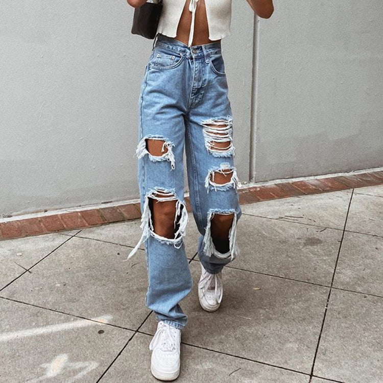 Ripped Jeans Slimming Washed Women's Pants