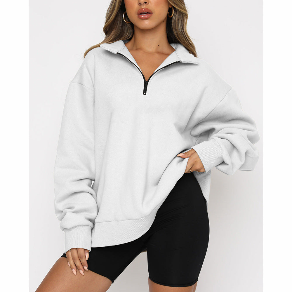 Casual Top Half Zipper Pullover Long Sleeved Women's Hoody