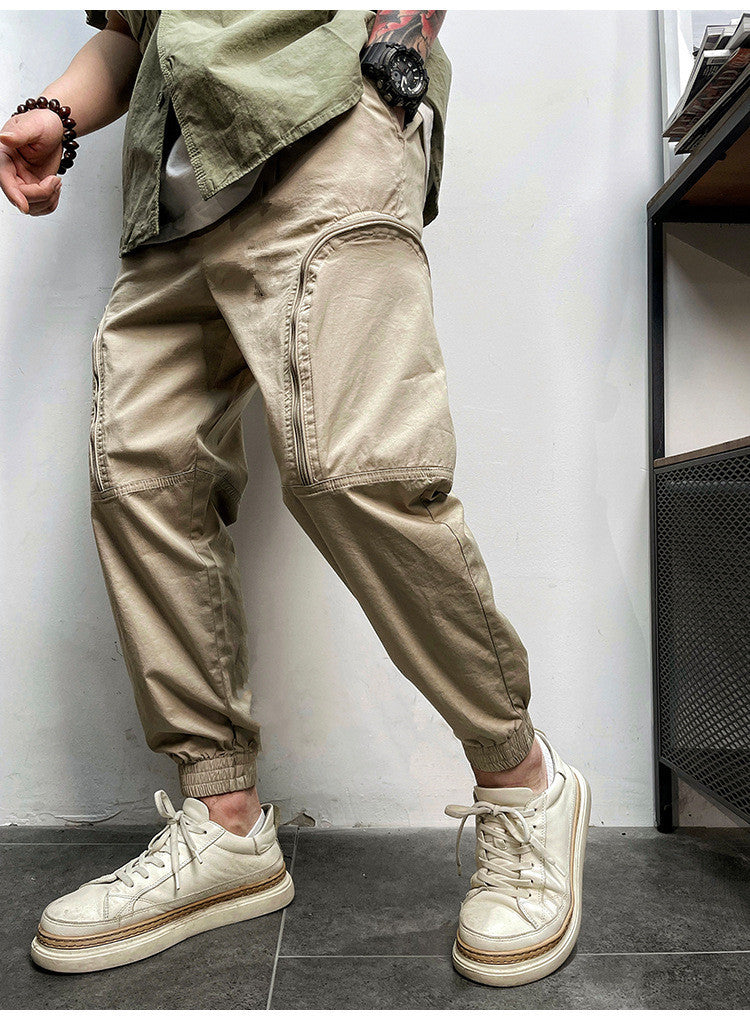 Elastic Waist Zipper Big Pockets Drawstring Men's Cargo Pants