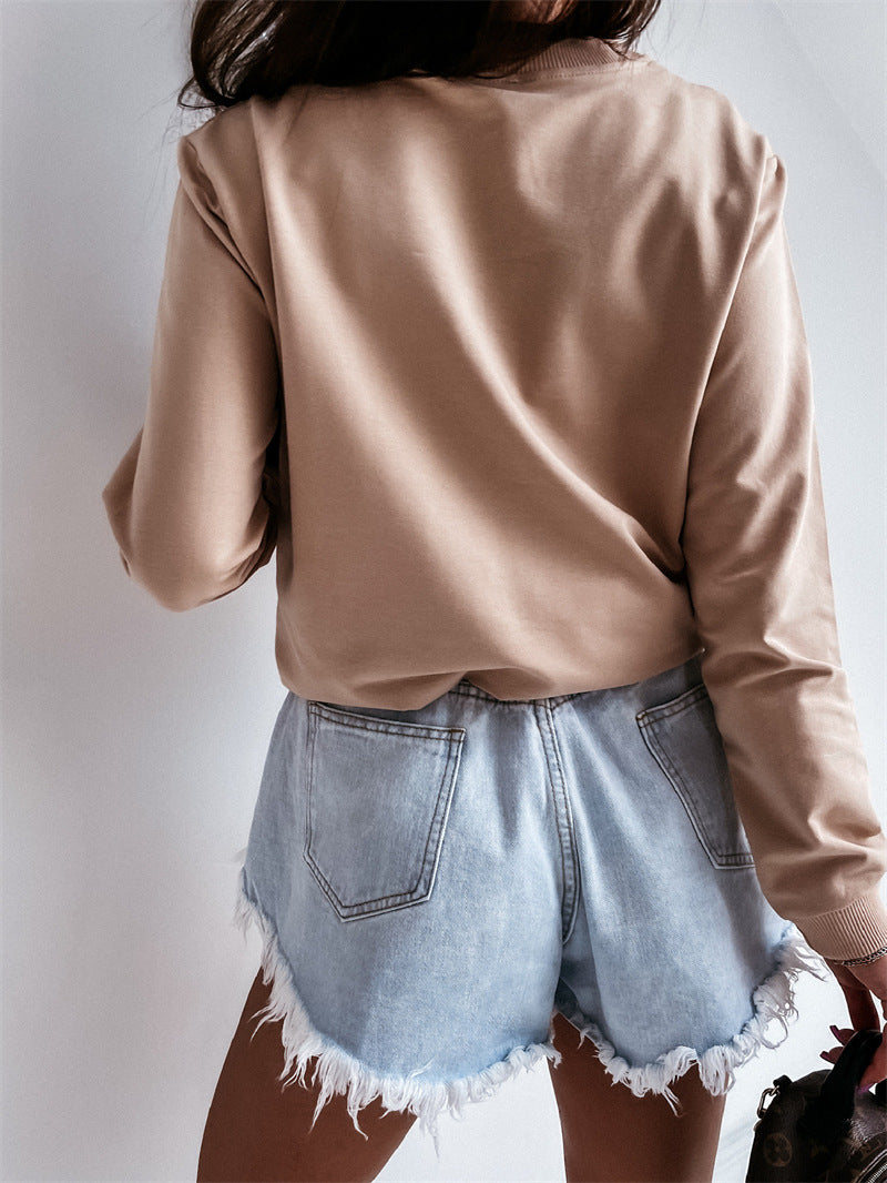 Round Neck Capless Urban Casual Pullover Women's Sweater
