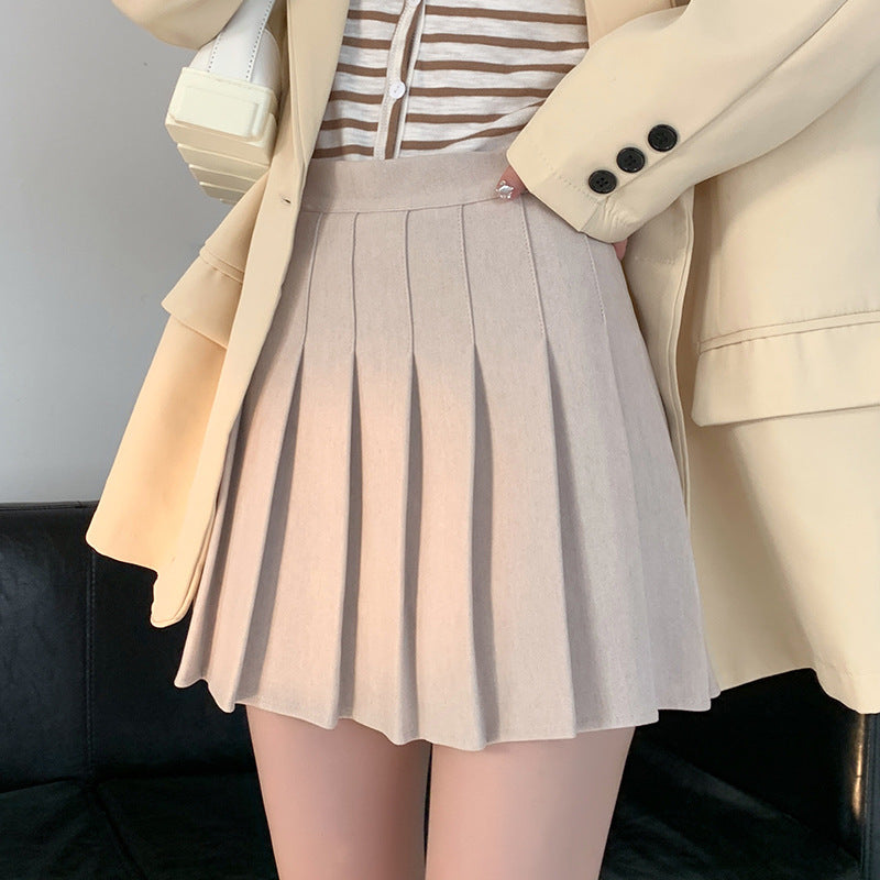 Half Skirt High Waist Pleated Wool Girl's Skirt