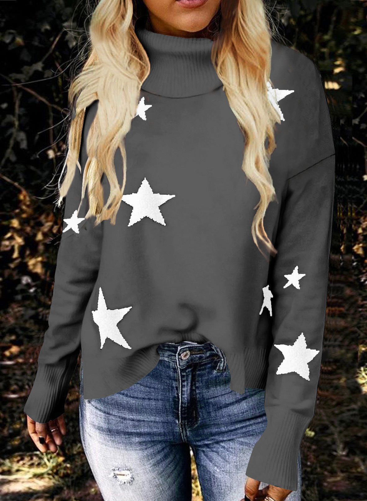 Knitted Turtleneck Long Sleeve Women's Pullover Sweater