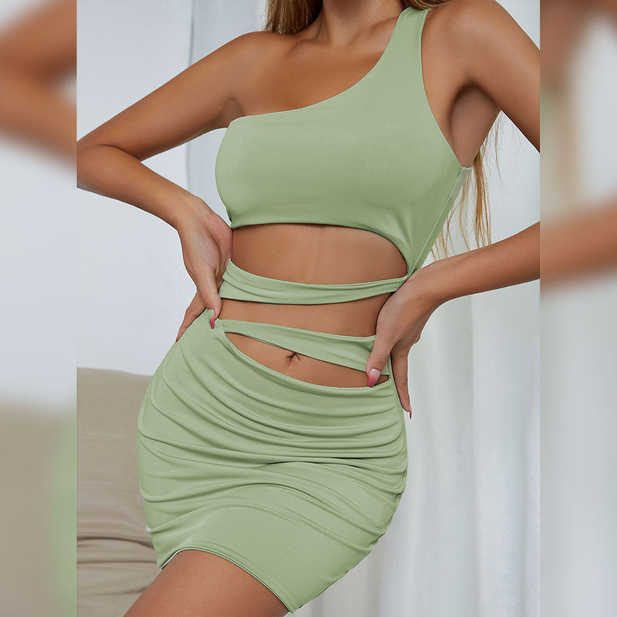 Women's One Shoulder Short Skirt Hollow Hip Pack Dress