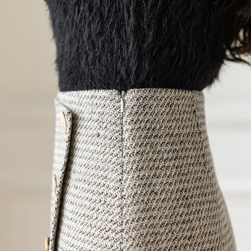 Irregular Woolen High Waist Slim Women's Short Skirt