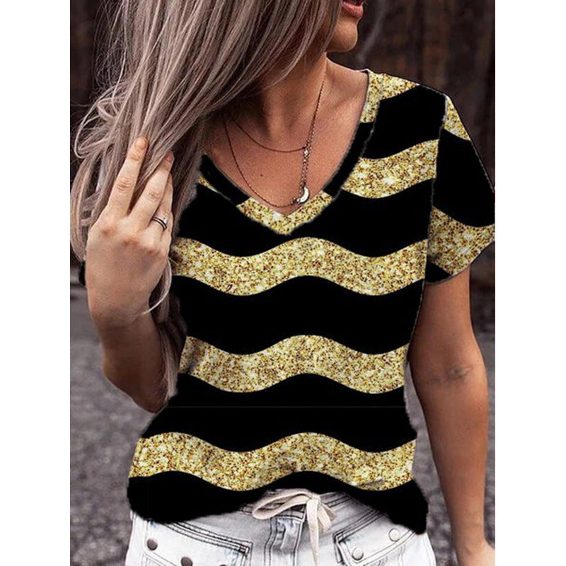 Fashion V-Neck Geometric Print Plus Size Short Sleeve Women's T-Shirt