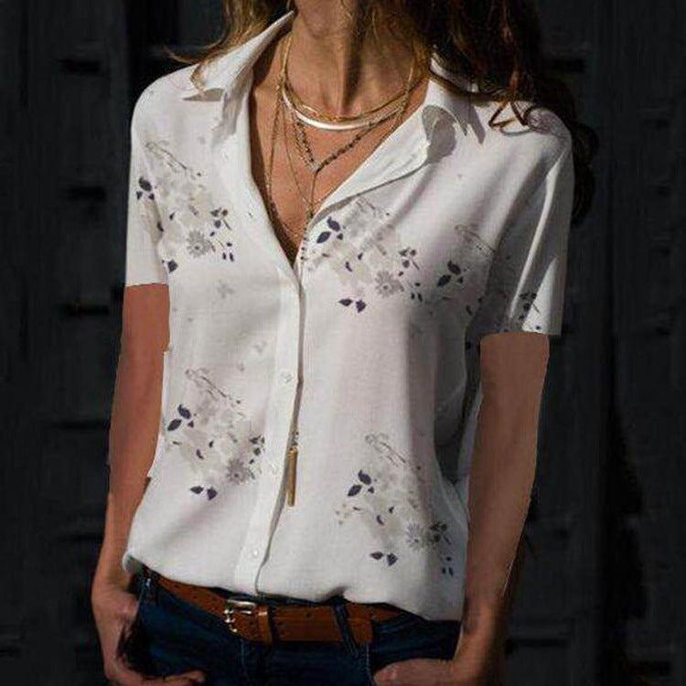 Summer Style Short-Sleeved V-Neck Women's Printed Shirt