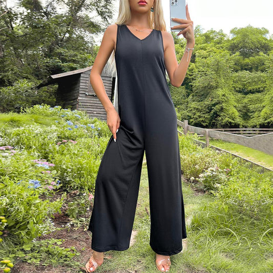 Solid Color Hollow Wide Leg Women's Jumpsuit