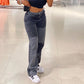 Women's Gray And Black Contrast Stitching Hip-Hop Street Style Jeans Women