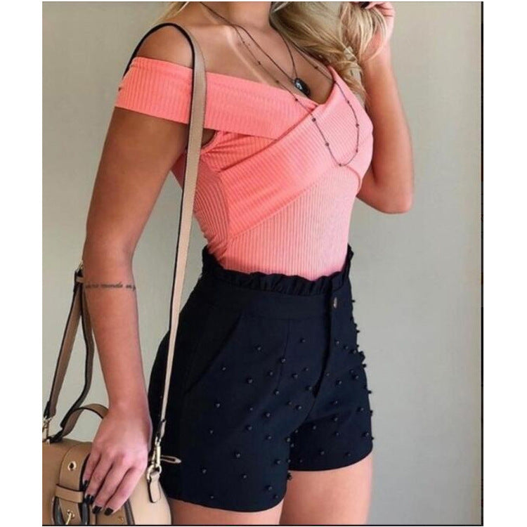 Gun Beads Solid Color Style Women's Shorts