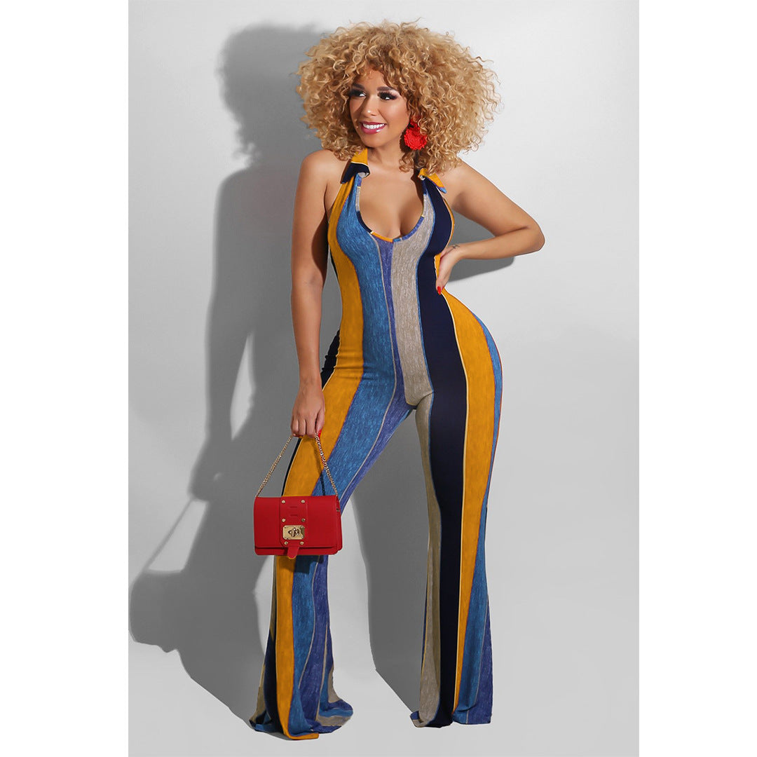 Stand-Alone Slim-Fit Printed Flared Pants Women's Jumpsuit