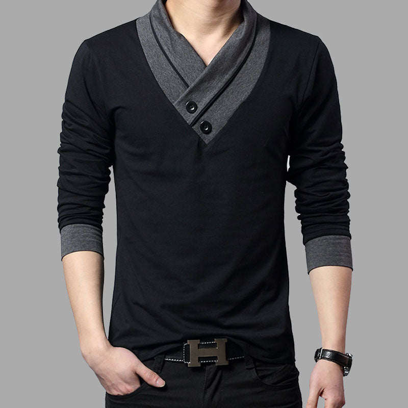 Long-Sleeved Men's V-Neck T-Shirt