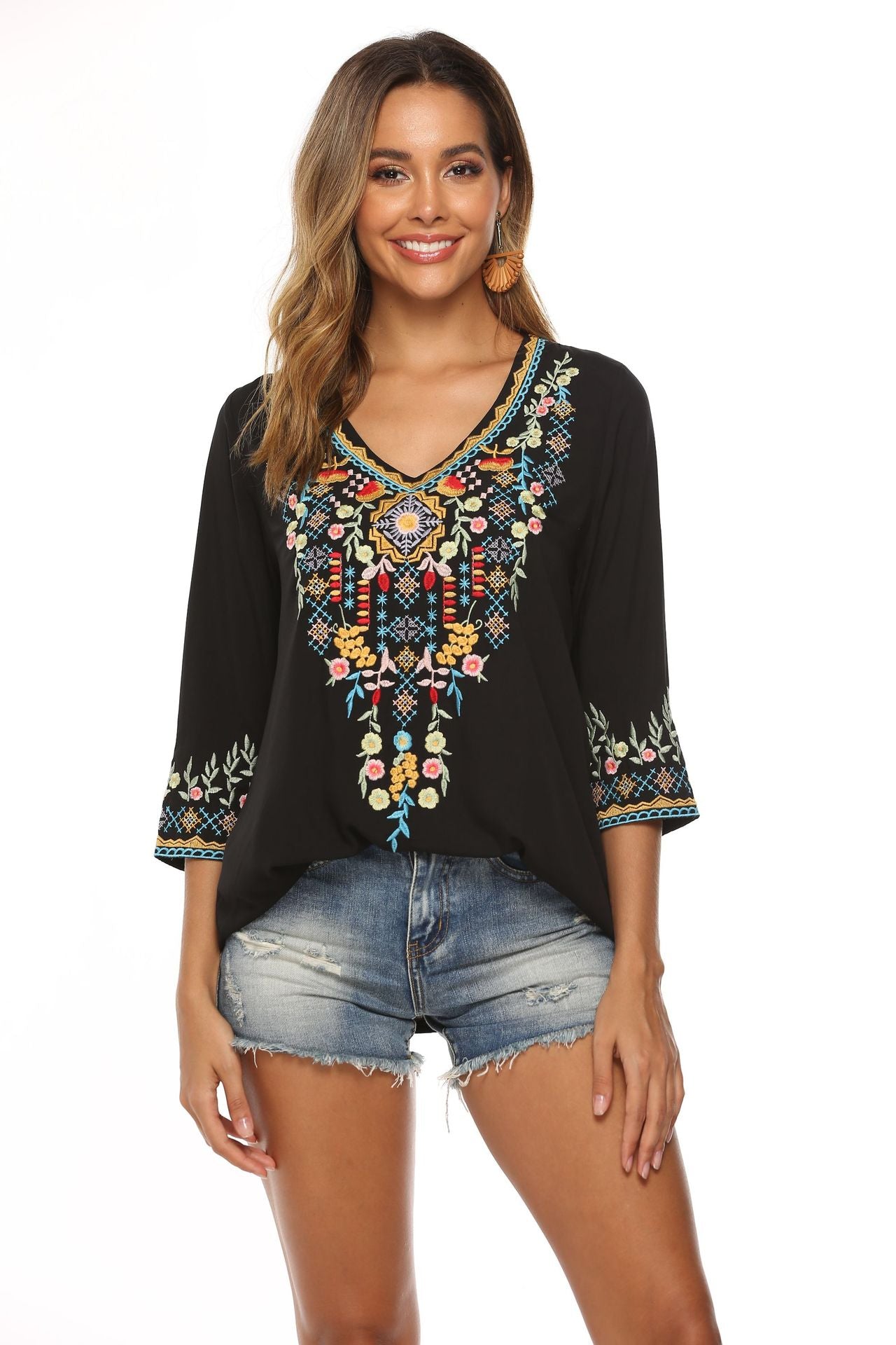 Embroidery Loose Slimming Women's Shirt