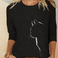 Knitted Long Sleeve Animal Print Round Neck Women's Casual T-Shirt